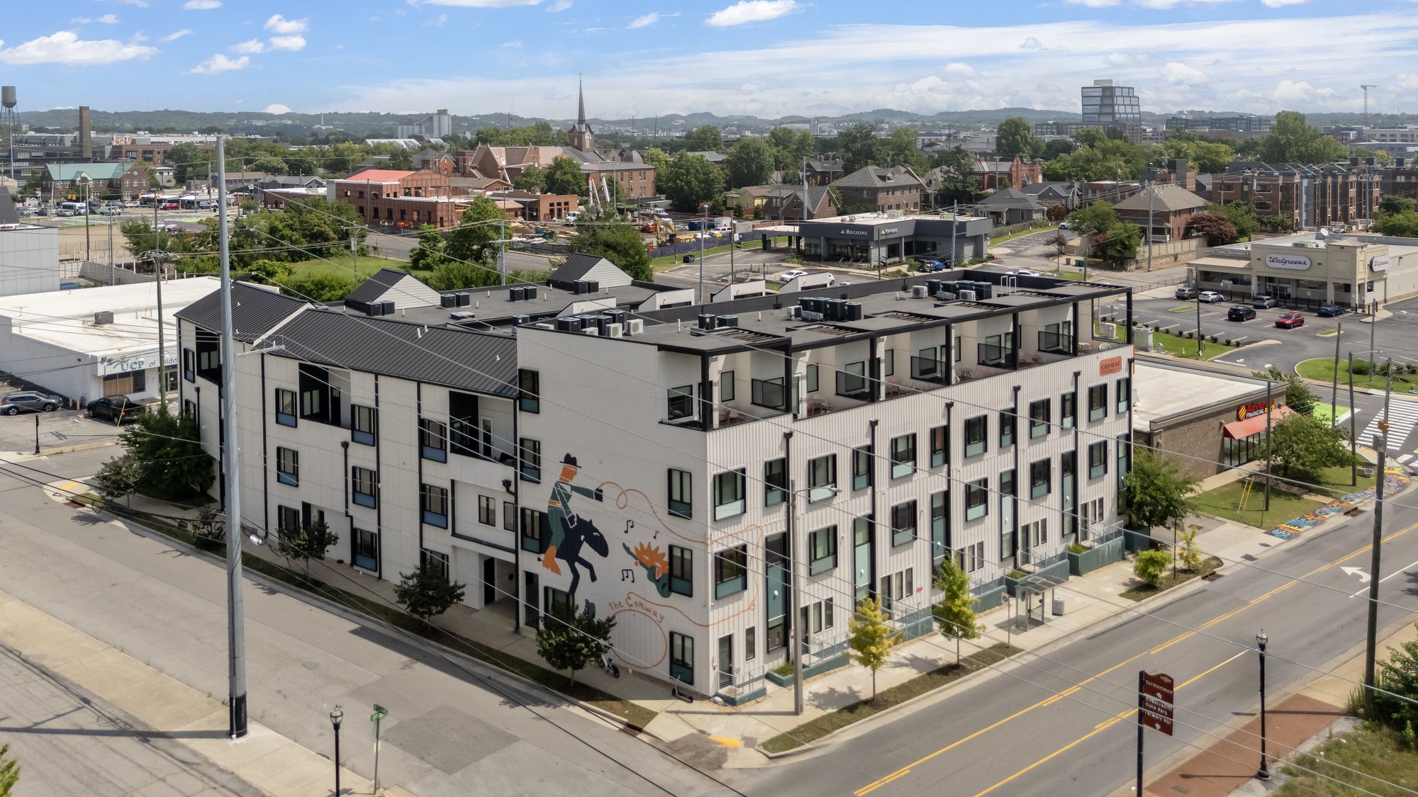 The Conway with downtown Nashville behind it