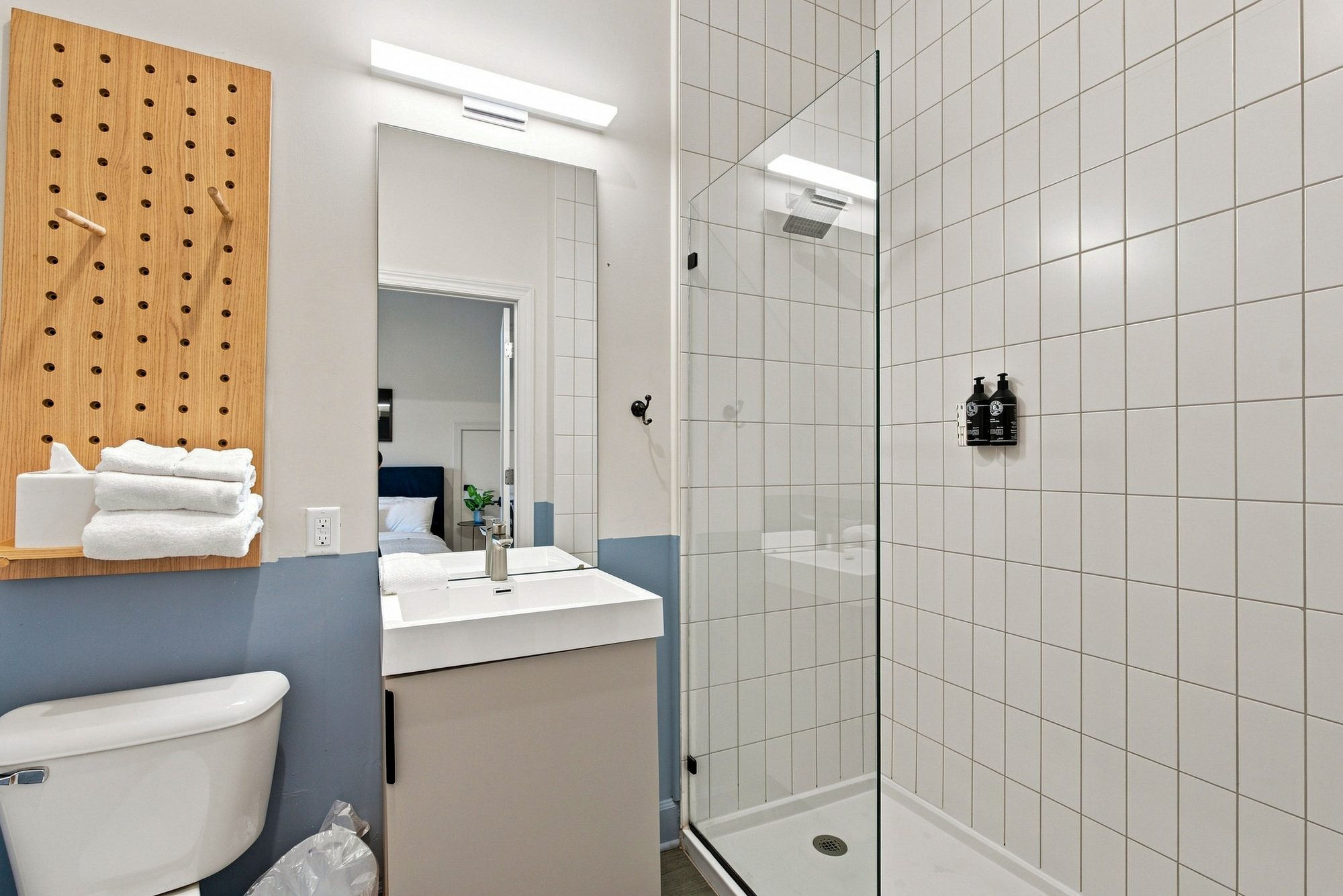 Conway studio bathroom with walk-in shower